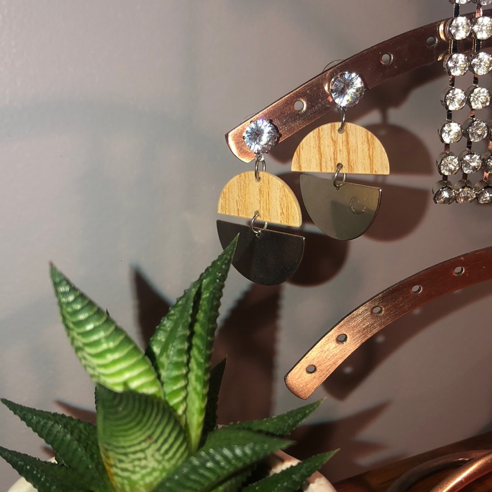 Wood & mirror drop earrings